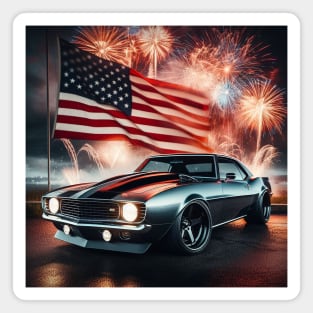 Chevrolet Camaro and The American Flag by Gas Autos Magnet